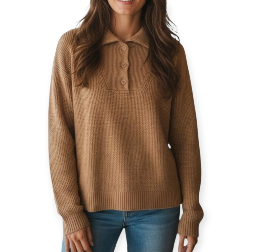 aerie Camel Brown Button-Front Waffle Knit Sweater